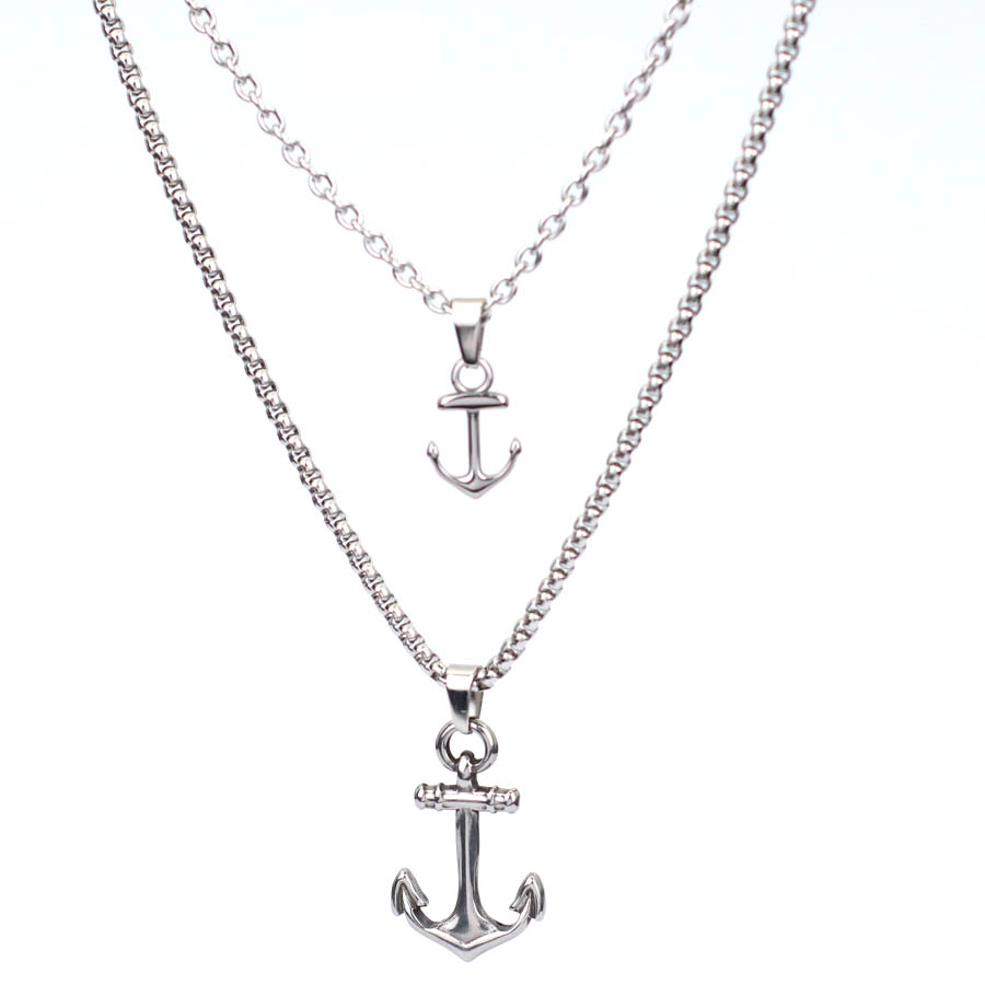 Battle Rope Anchor - ヒップホップアンカーネックレス男性用 2 ピース/セットステンレス鋼キューバチェーン首輪屋外オートバイクール乗馬ネックアクセサリーパンク