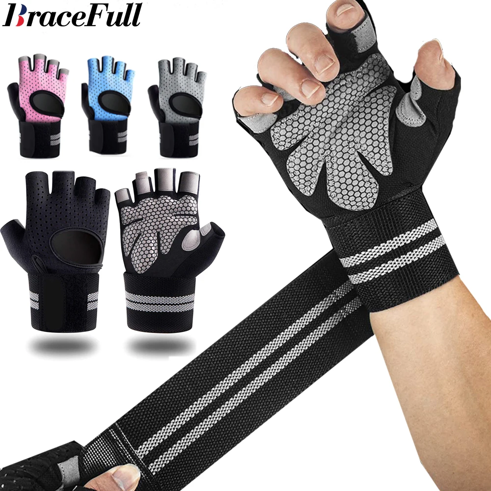 Crossfit Training Gear - 1 ペアハーフフィンガージムフィットネスグローブリストラップサポート付き男性女性クロスフィットワークアウトパワーウェイトリフティング機器