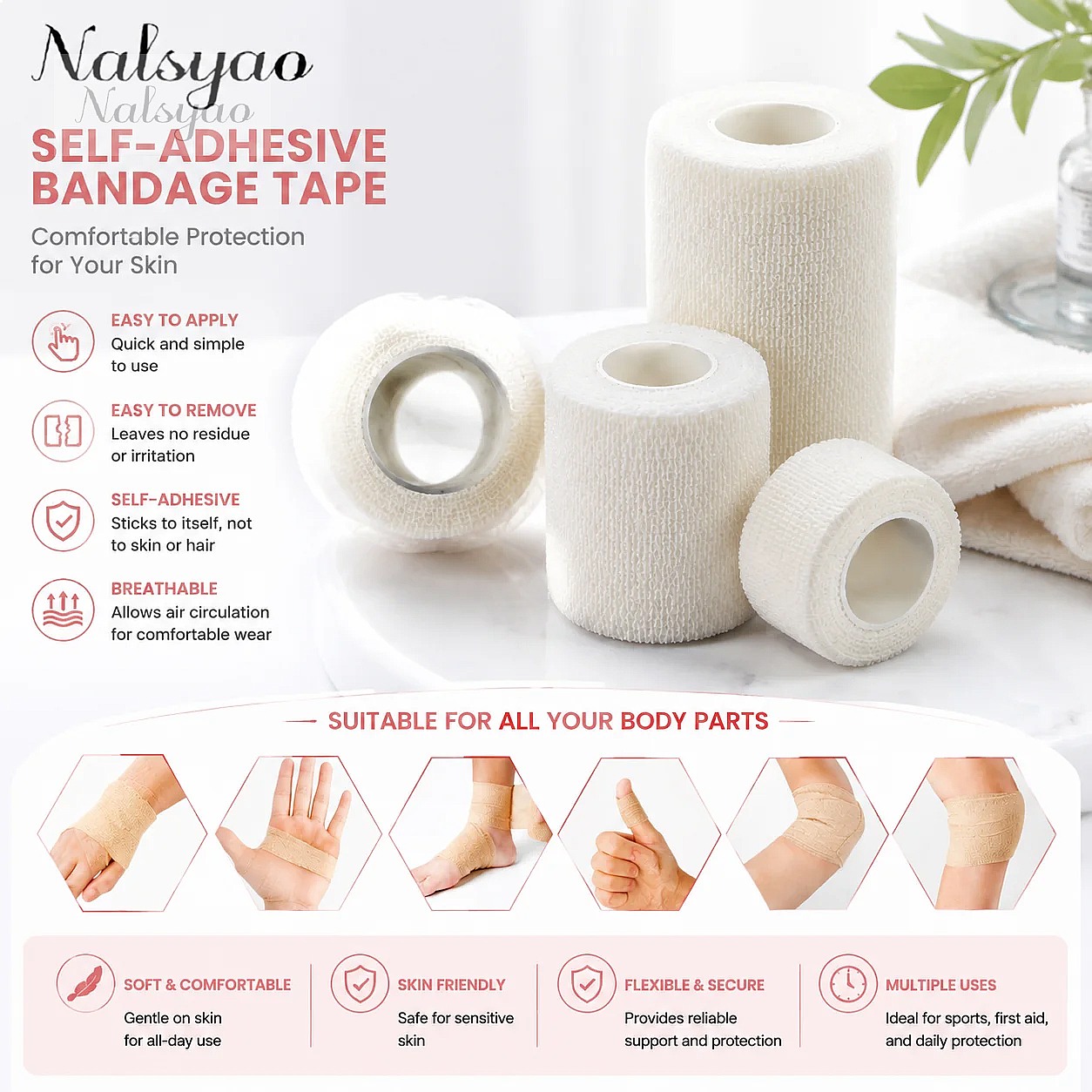 5個入り 2.5/5/7.5/10cm 自己粘着性弾性包帯  - Wrist Wrap Support のレビューと価格