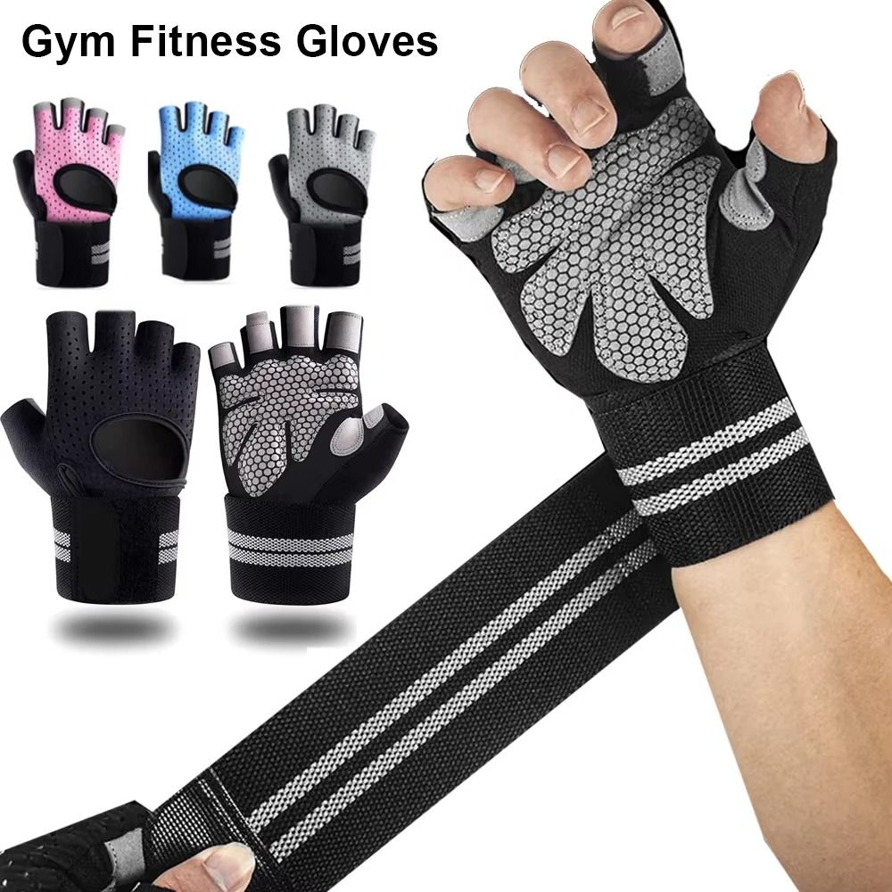 1 ペアとリストラップサポートジムフィットネスグローブハーフ - Wrist Wrap Support のレビューと価格